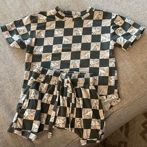 Monkeeroos Dinosaur Checkered Kids Tee and Shorts Set Bamboo